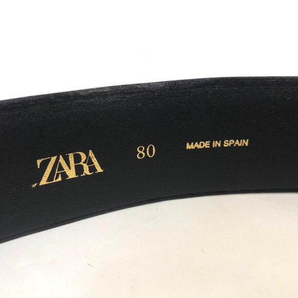 Zara Black Leather Belt with Gold Buckle Size 80 (30-32) NWT main image 5